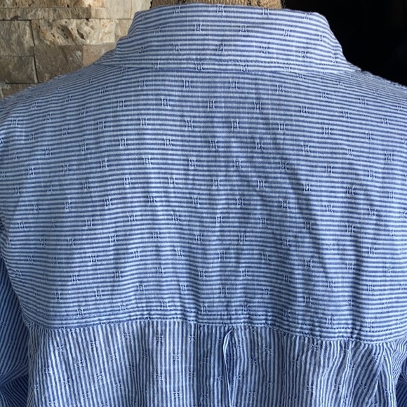 Free People blue white stripe button down split back cotton long sleeve shirt - Picture 12 of 16